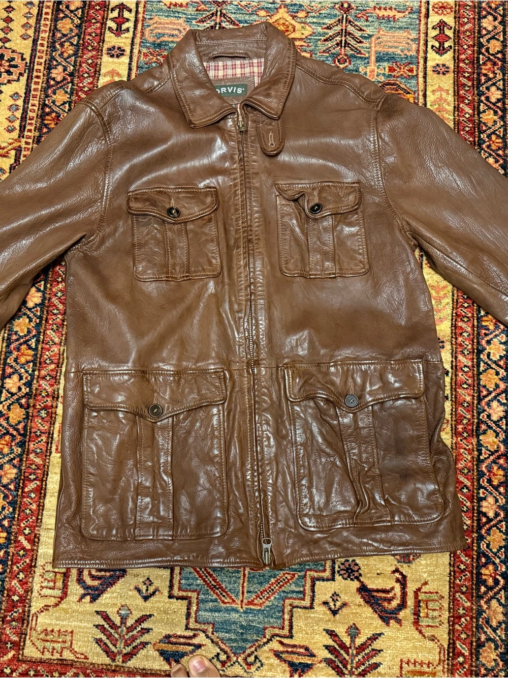 Orvis Brown Leather Field Jacket with Four Front Pockets